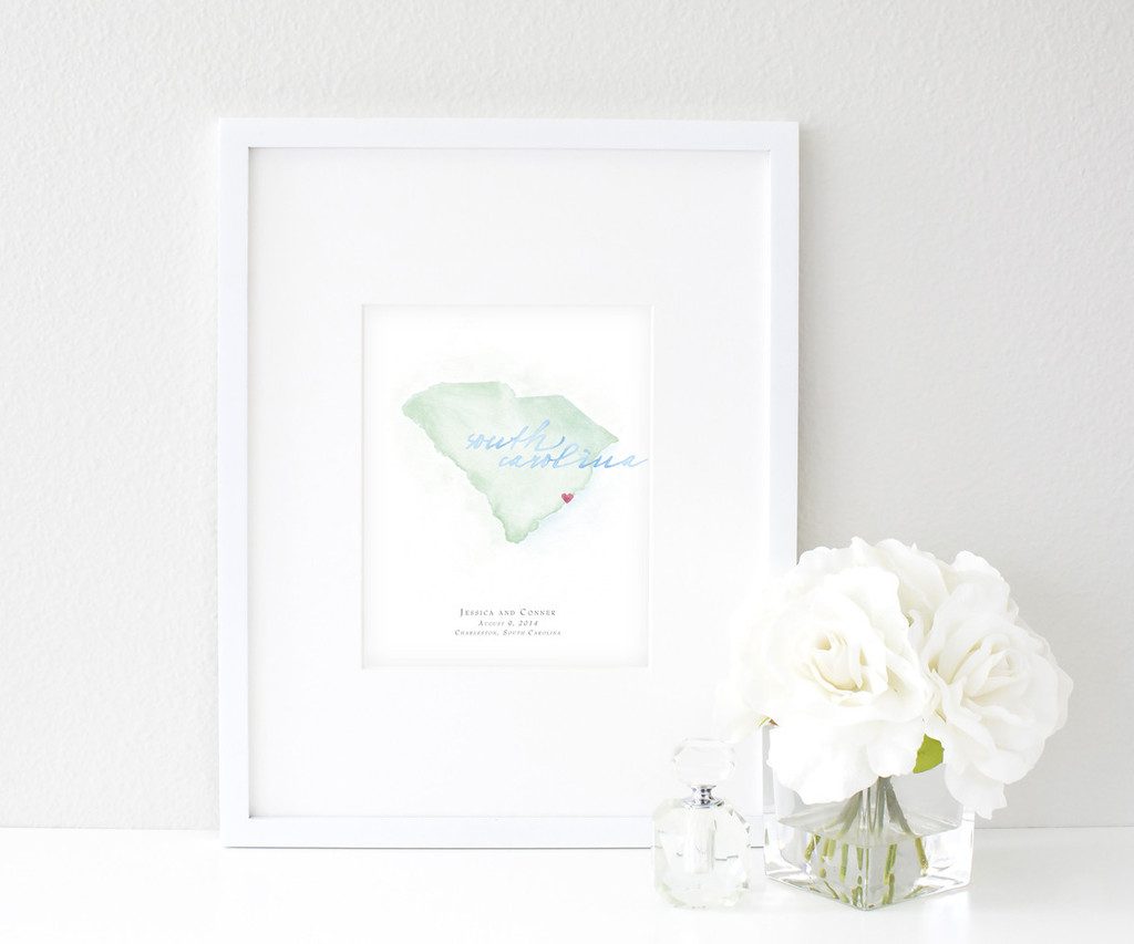 Hand-Painted Personalized Watercolor South Carolina Map by Beloved Paper - Fairly Southern