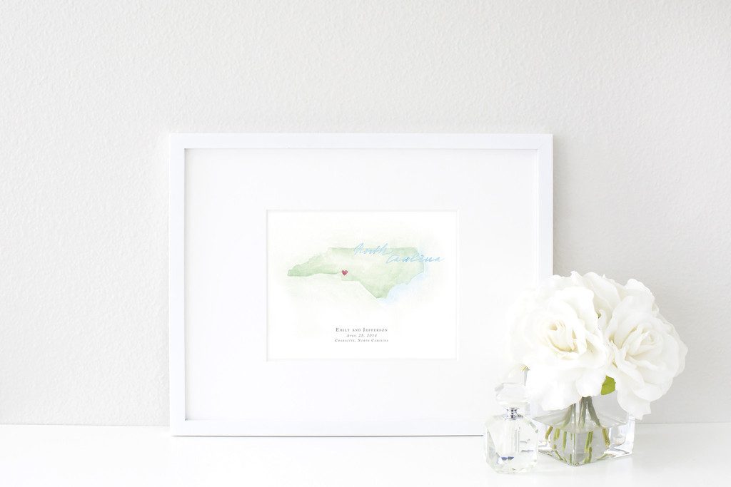 Hand-Painted Personalized Watercolor North Carolina Map by Beloved Paper - Fairly Southern