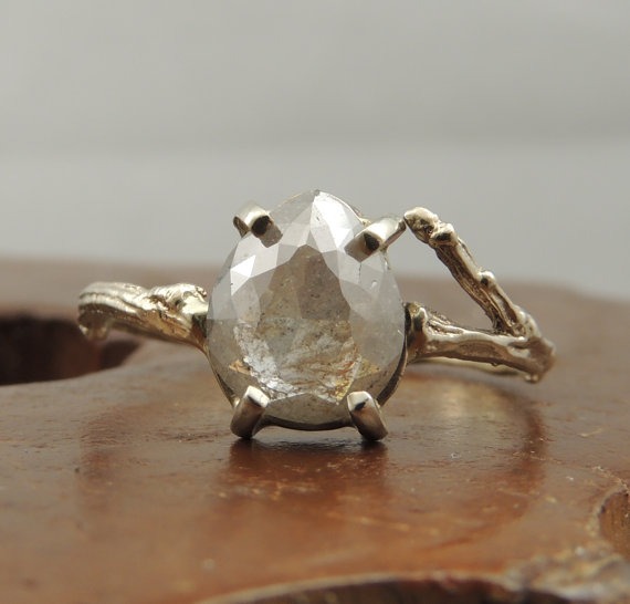 Pear-shaped, rose cut silver diamond branch engagement ring - Fairly Southern