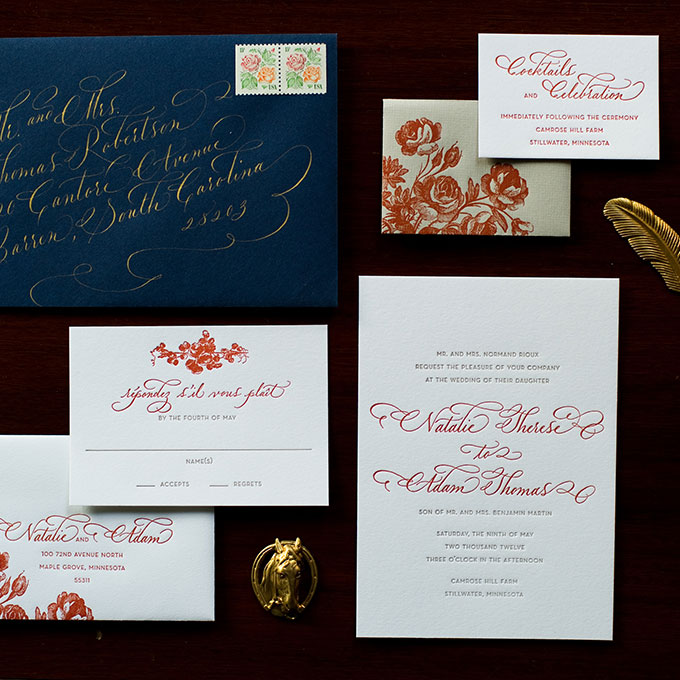Navy and Burnt Orange Winter Wedding Stationery - Fairly Southern