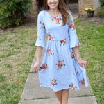 Spring Ethical Fashion Trends | Patterns on Patterns | Floral on blue stripe dress | Fairly Southern