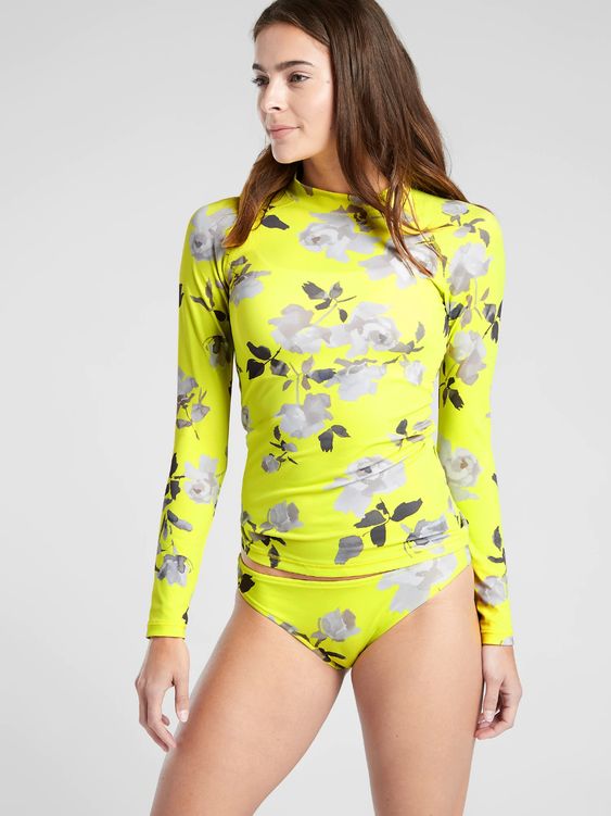 Athleta yellow gardenia rash guard and bikini bottoms |  Sustainable and Ethically Made Swimwear for Women, Men, and Kids  |  Fairly Southern
