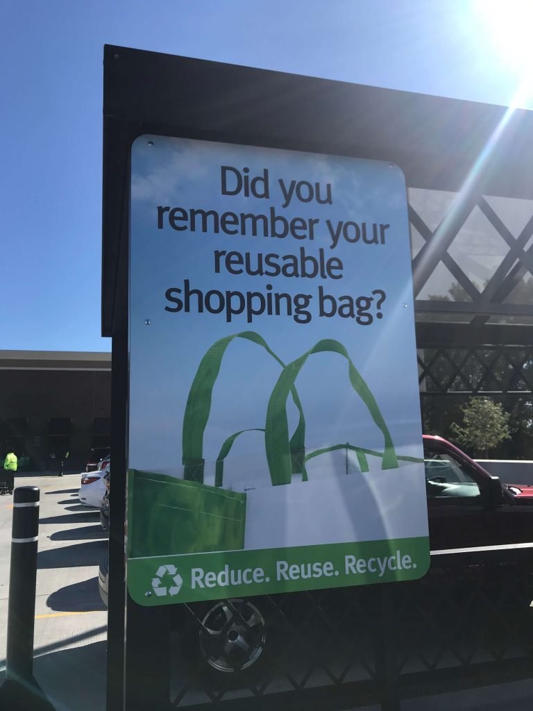 Reusable shopping bag reminder sign at Wegmans  |  Fairly Southern