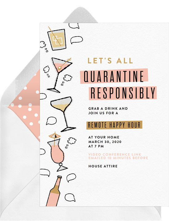 Quarantine Responsibly remote happy hour invitation by Greenvelope | Fairly Southern