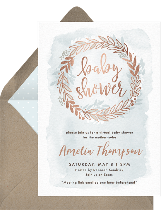 Rose Gold Wreath virtual baby shower invitation by Greenvelope | Fairly Southern
